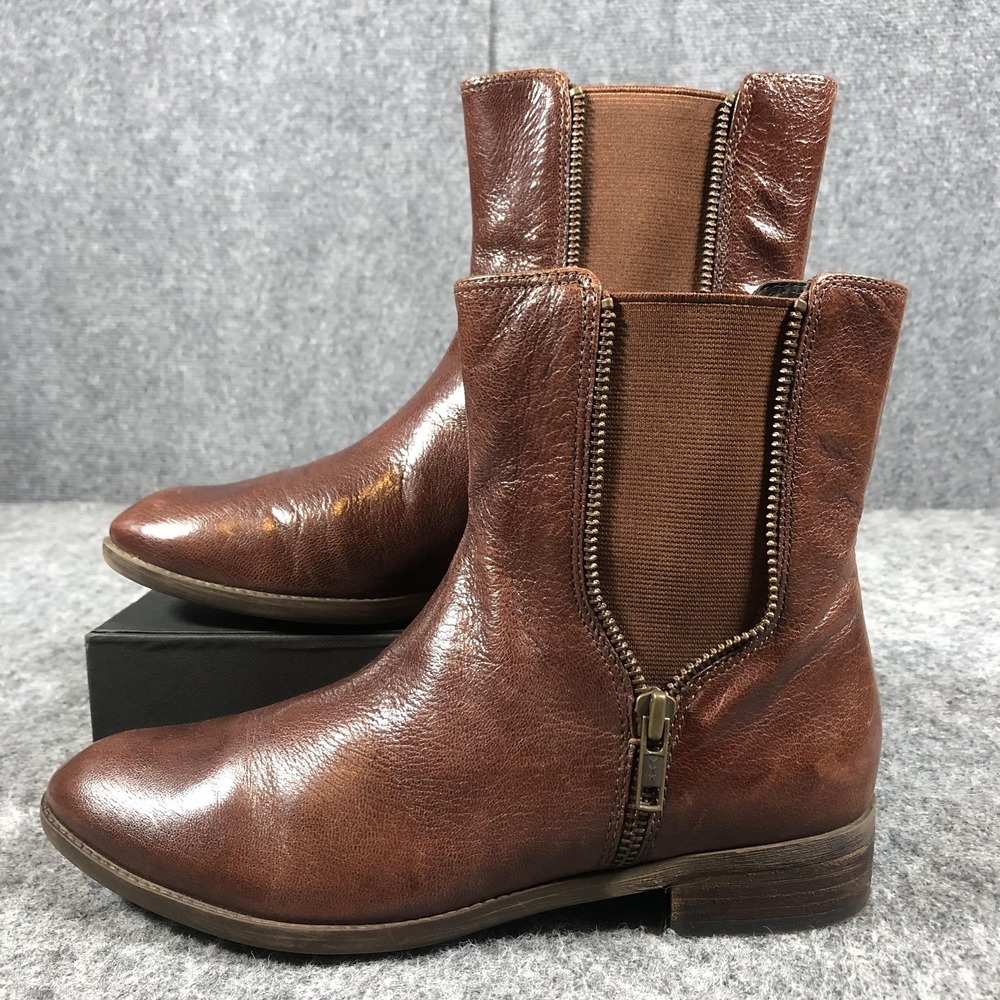 Caressa Fuller Ankle Boots Womens 7M Brown Leather Chelsea Zip‎ Casual - Picture 3 of 16